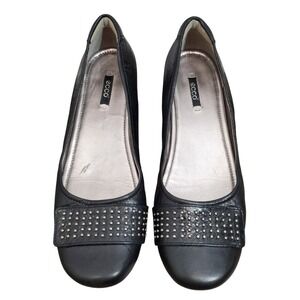 Ecco Womens Black Leather Studded Ballet Flats Round Toe Shoes EU 40 US 9-9.5